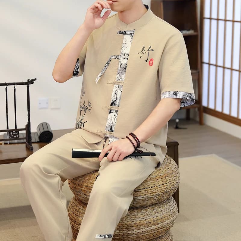 2026 spring Men's Casual Sets Chinese style Shirts + Pants summer 100% Cotton Sportswear Male Fashion Chinesestyle trouser