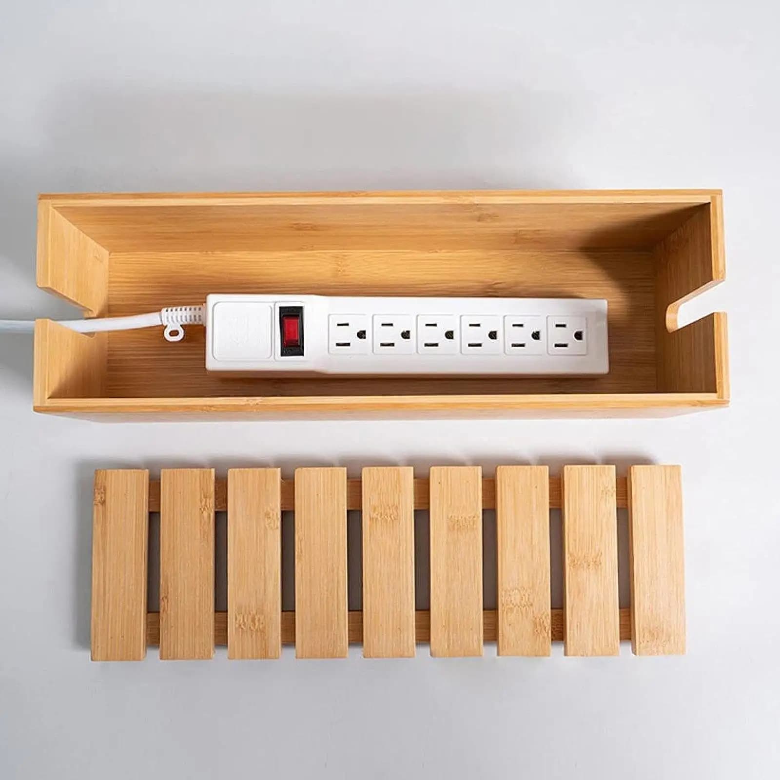 Scatola in Legno per Gestione Cavi, Contenitore Compatto per Prese Multiple, Organizzatore di Cavi, Scatola per Nascondere i Cavi