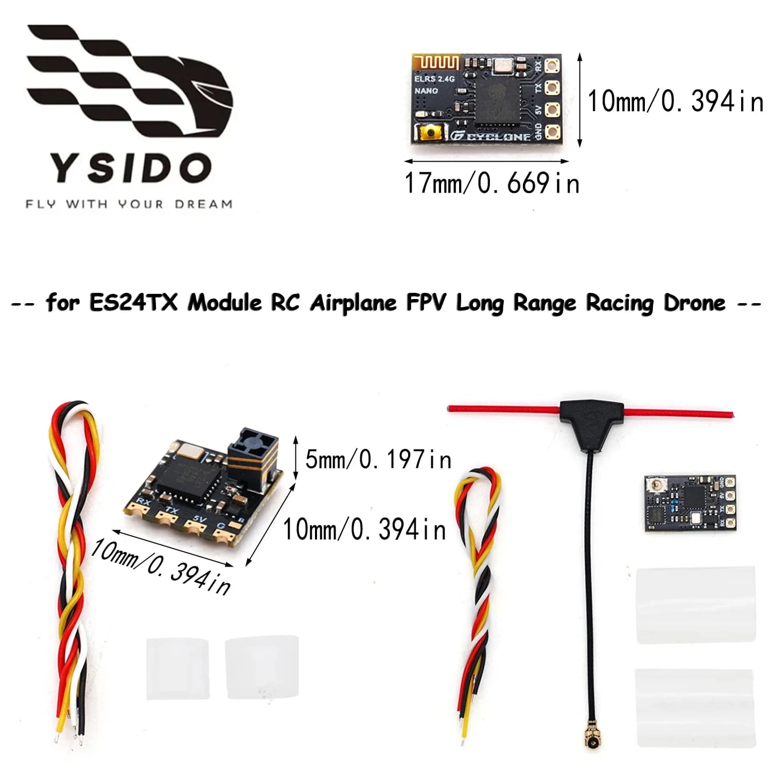 YSIDO 2.4GHz/915MHz ELRS Nano Mini ExpressLRS Ricevitore 2400 RX con Antenna T per RC FPV Accessori per droni da traslazione/a corsa