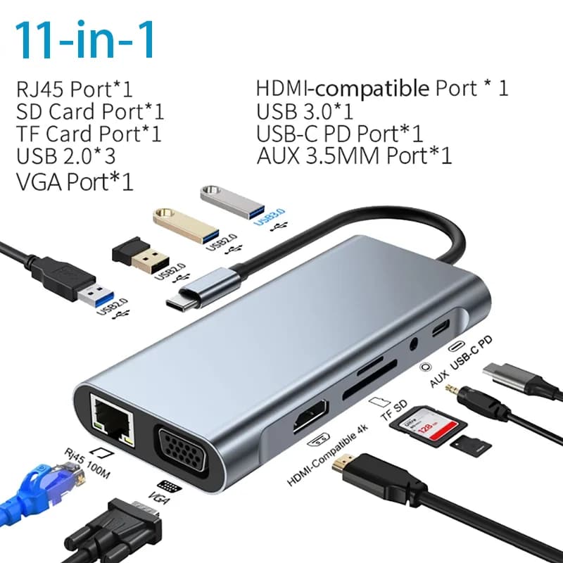 Hub USB C, Splitter Type-C, Docking Station Thunderbolt 3, Adattatore per Laptop Compatibile con MacBook Air M1 e iPad Pro