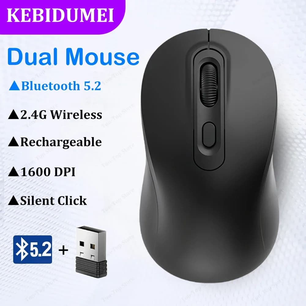 Mouse Bluetooth 5.2 2.4G 2.4G 2.4G Dual Mode Rechargeable Play Mouse Silent Mouse 1600 DPI for MacBook Pro Laptop