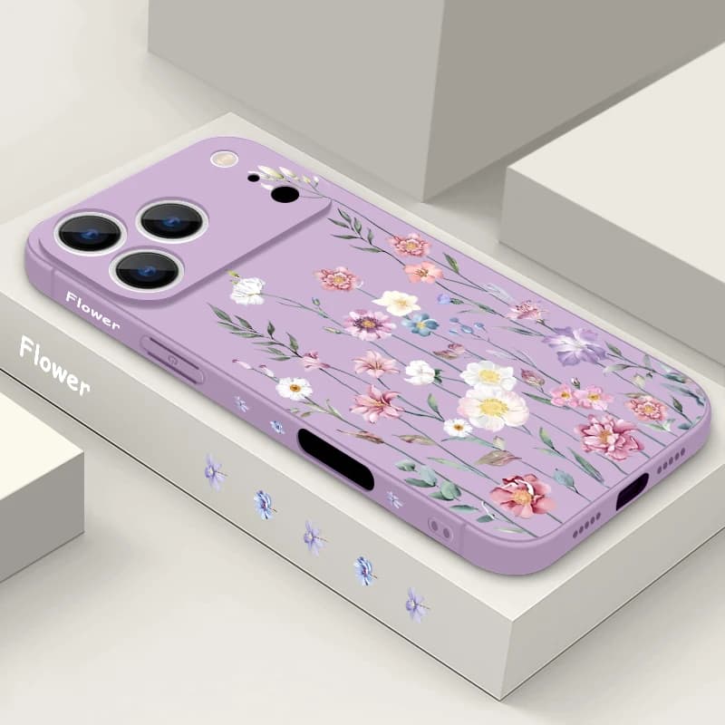 Silicone phone case with flowers for iPhone 17e 16e 17 16 15 Pro Max 14 13 12 Pro Max 11, soft protective cover in painted shockproof TPU