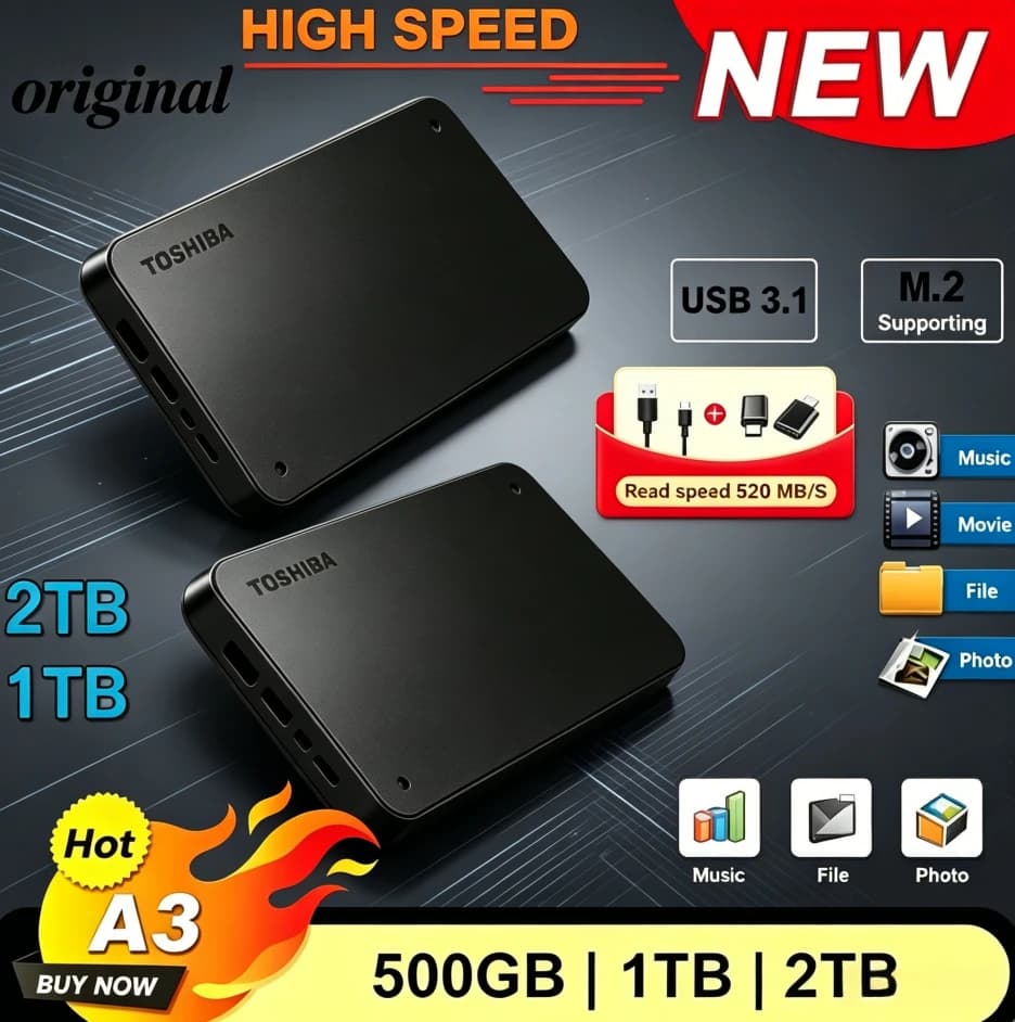 For Toshiba Canvio Basics A3 HDTB410YK3AA External Hard Drive USB 3.0 Portable HDD 500GB 1TB 2TB Black