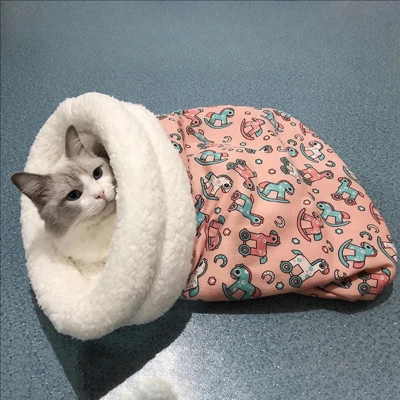 Soft Fluffy Cat Sleeping Bag, Thick Pet Blanket with Pocket, Warm Nest Bed for Puppies & Kittens