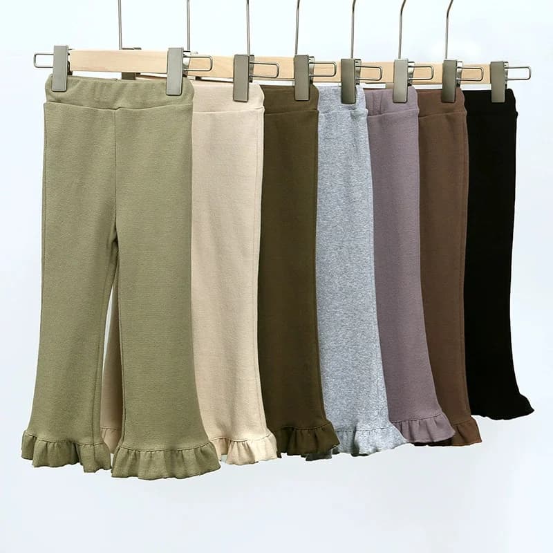 Pantaloni a Zampa Vintage a Righe Elasticizzati Slim per Bambine, Leggings a Vita Alta con Volant, Abbigliamento Estivo 2026 per Bambine