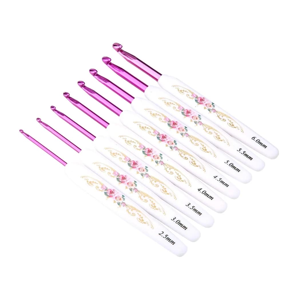 8pcs Aluminum Material Crochet Hooks Set Plastic Handle Soft Floral Print Handle Aluminum Crochet Hooks Ergonomic Design