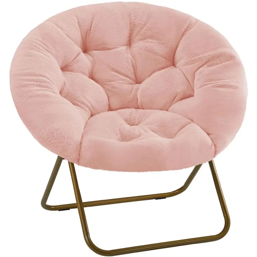 Comoda Poltrona a Forma di Disco, Sedia Circolare XL in Finta Pelliccia per Camera da Letto, Dormitorio, Gaming, Seduta Pieghevole alla Moda per Piccoli Spazi