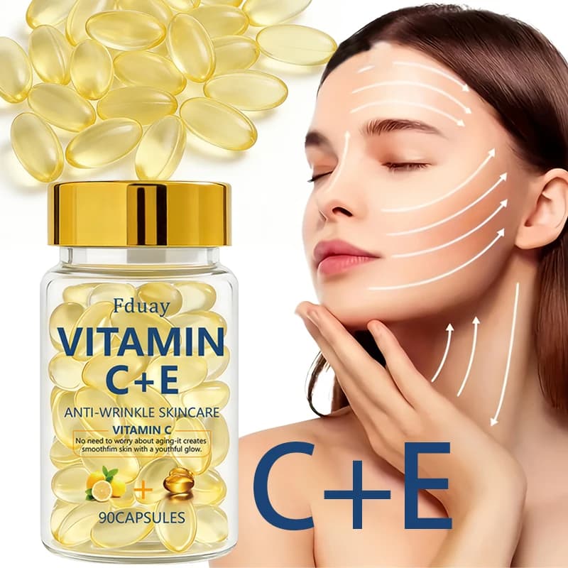 90pcs Vitamin C+E Skincare Essence Capsules with Vitamin C, Vitamin E, Collagen Moisturizer, Lifts Facial Drops, Nutrient Boost,