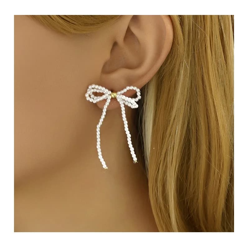 Personalized Fashion Bow Earrings Personalized Double-layer Hollow Pearl Stud Earrings Female Versatile Design Earbone Studs