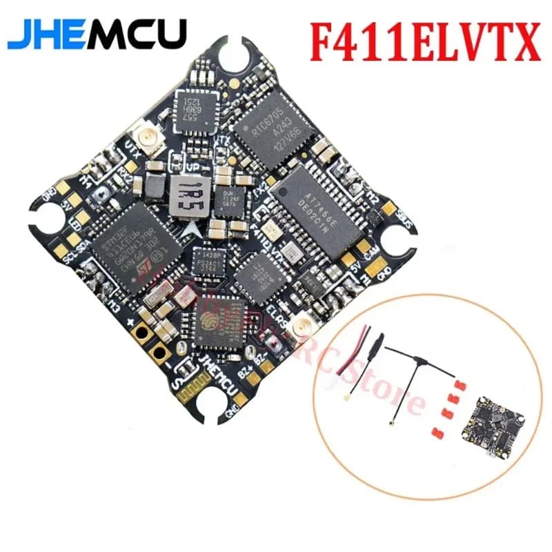 AIO JHEMCU F411ELVTX, FC F411 + ESC 4-in-1 from 12A + VTX from 400mW + ELRS receiver for FPV drones Tinywhoop 1-2S, 25.5x25.5mm