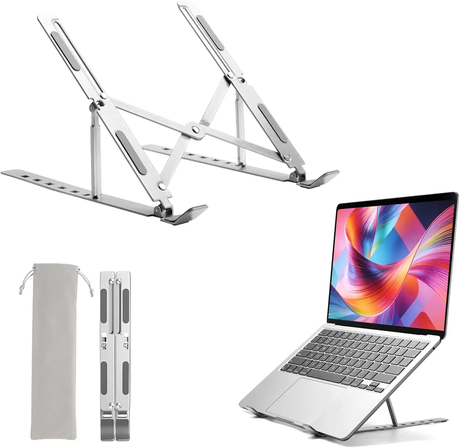 Supporto Ergonomico Regolabile per Laptop, Rialzo Staccabile per Notebook da Scrivania, Compatibile con Laptop da 10-15.6 Pollici - Argento