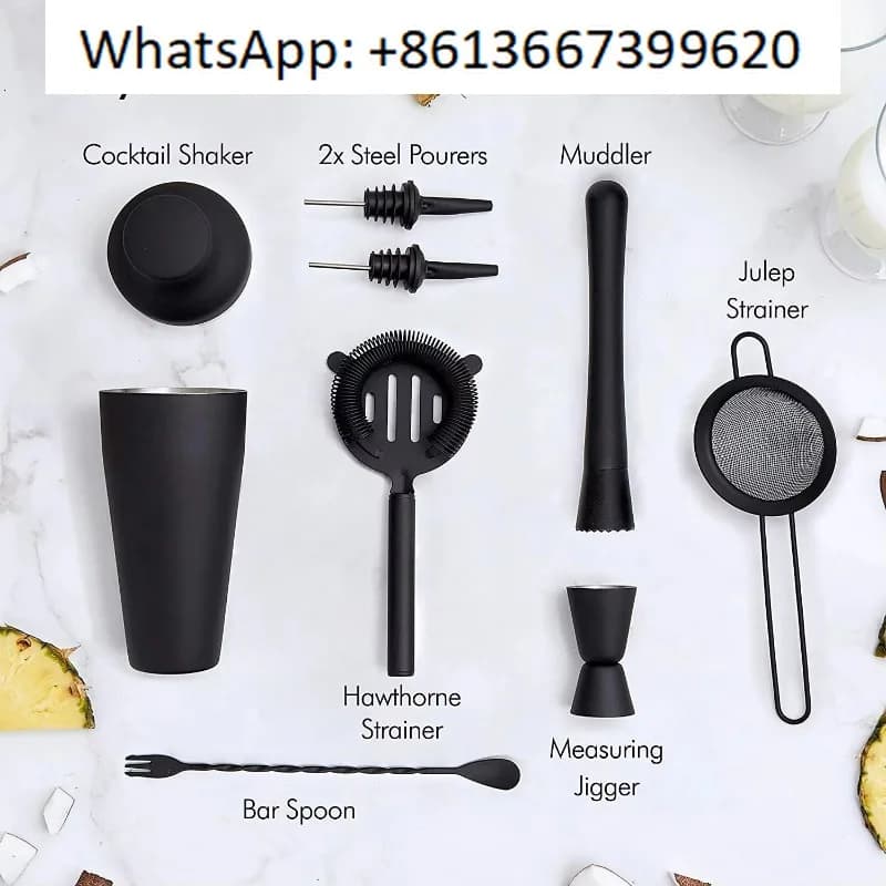 Shaker per cocktail, set di stoviglie da 8 pezzi nero opaco | Bicchieri alla moda | Elegante shaker da cocktail
