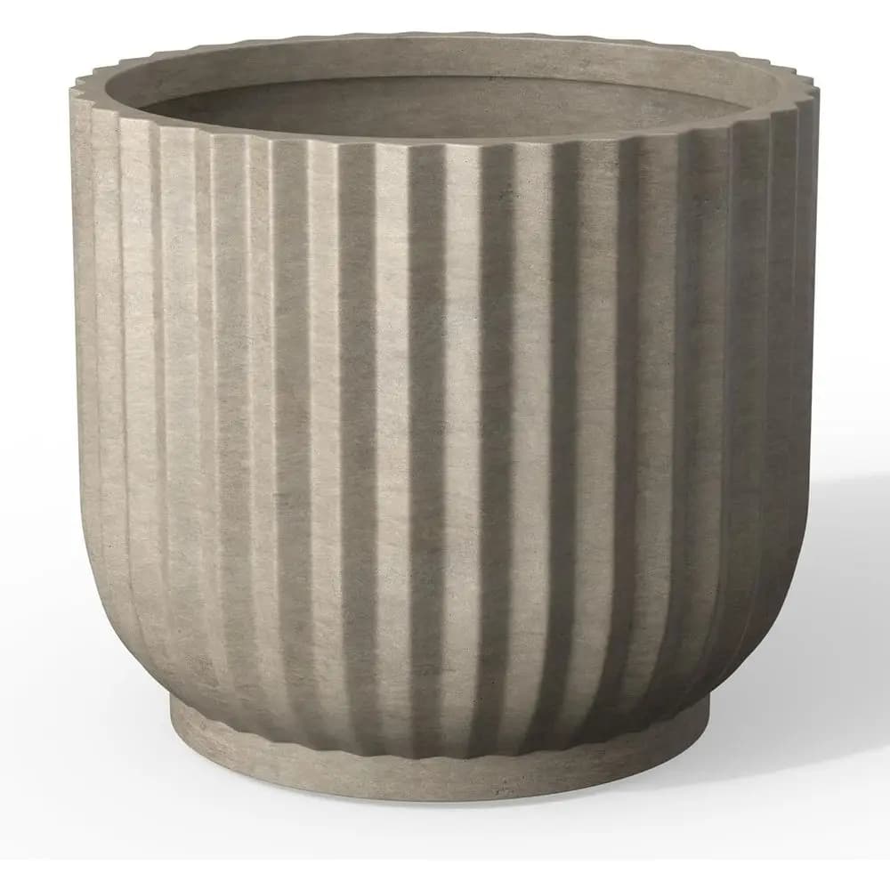 14 Inch Diameter Concrete Planter Pot with Drainage Hole, Suitable for Indoor and Outdoor Plants, Weathered Look