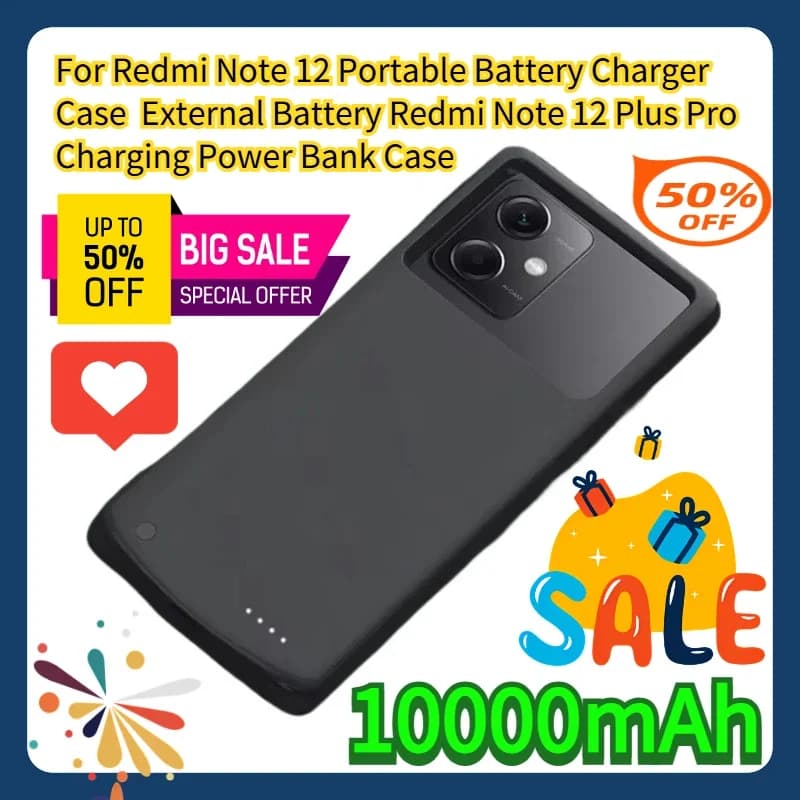 Custodia con Batteria Portatile per Redmi Note 12, Caricabatterie Esterno per Redmi Note 12 Plus Pro, Power Bank