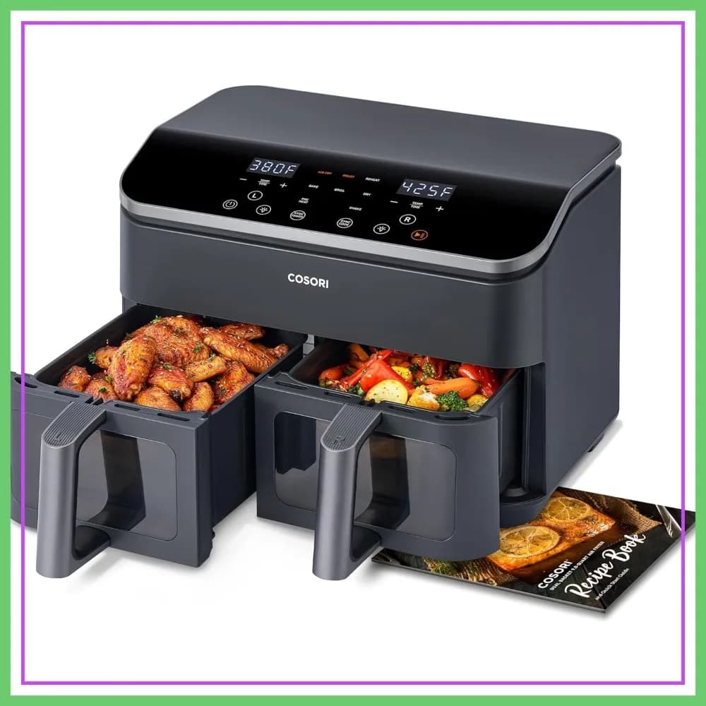 Friggitrice ad Aria Doppia da 9Qt, 10-in-1, Funzione Sync Cook & Finish, 130 Ricette, Lavabile in Lavastoviglie