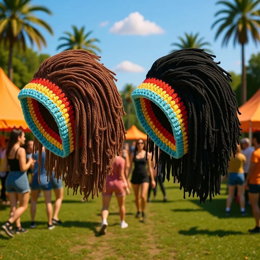 Unisex Hat with Synthetic Dreadlock Braided, Hand-Mained Cap at the Crochet, Gorro Rasta Giamaica, African Party Hat, Hip Hop and Dance