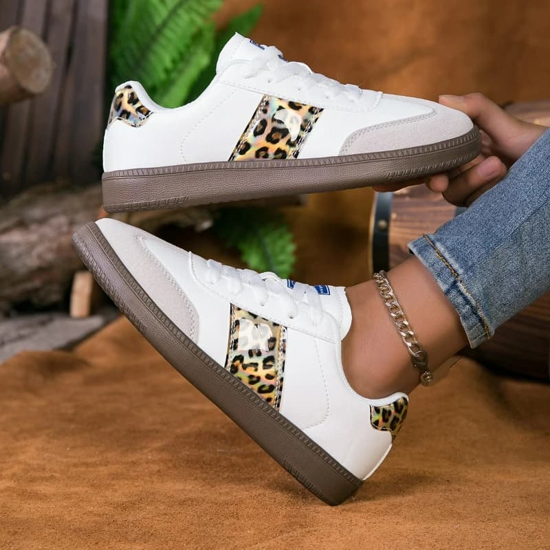 Sneakers da Donna Comode e Traspiranti con Tacco Piatto, Scarpe Sportive Antiscivolo con Suola Morbida, Scarpe Piatte con Stampa Leopardata Taglie Grandi