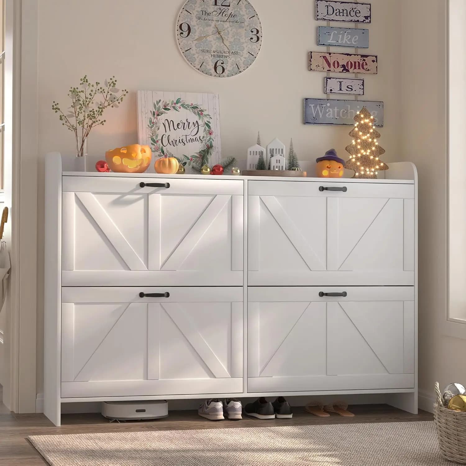 Slim Shoe Cabinet 4 Flip Drawers Adjustable & Removable Shelves Freestanding Wood Hidden Organizer Entryway Hallway, Customized