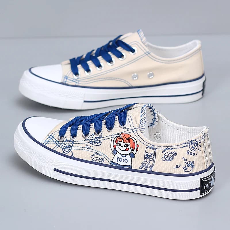 Cute Cartoon Canvas Shoes Woman In Spring/Summer 2024 New Student Casual Flat Bottomed Breathable Sports Table Shoes Low Cut