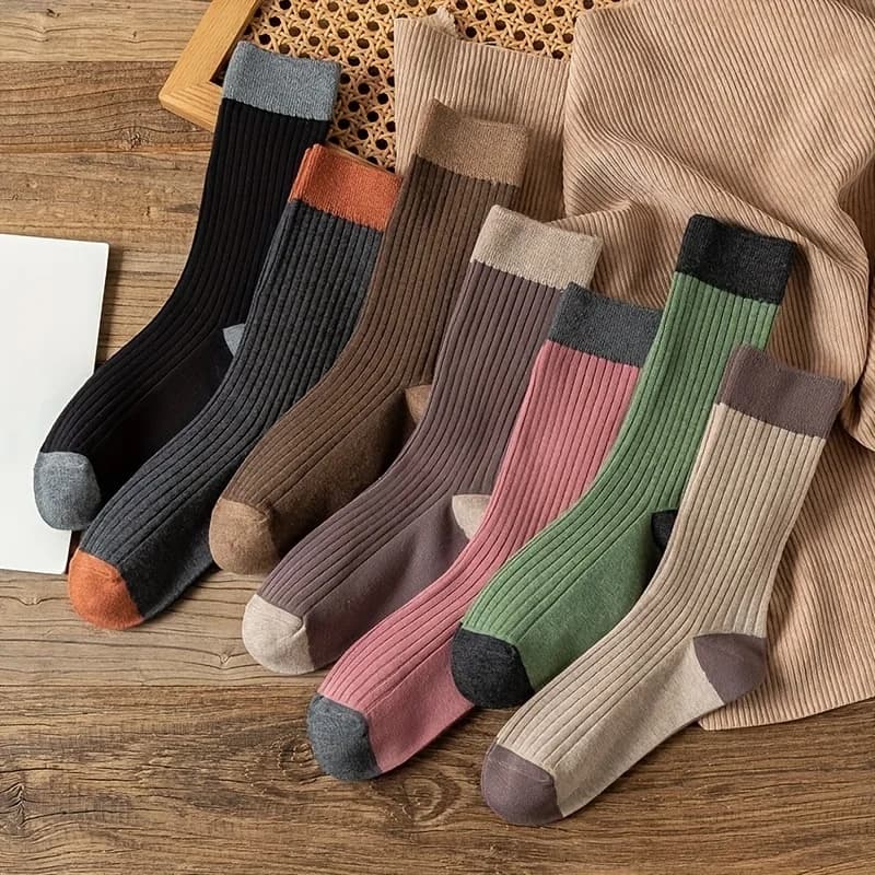 7 pairs of women's solid color pile up socks medium length socks college style sweat absorbing and breathable long socks