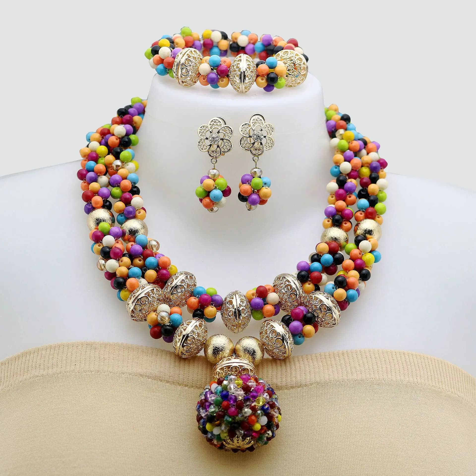 Fashionable Double-Layer Overlapping Glass Necklace for Luxury Women Glass Jewelry Set Europe and America Accessory Party Gift