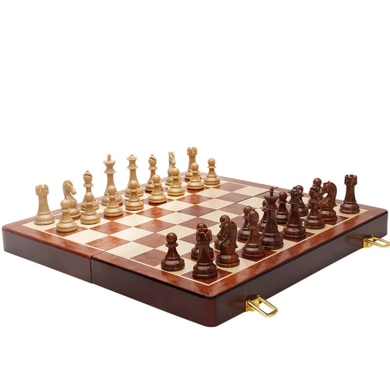 Set di scacchi pieghevole in legno 2 in 1 Gioco mondiale Scacchi Gioco da tavolo internazionale Pezzi degli scacchi internazionali