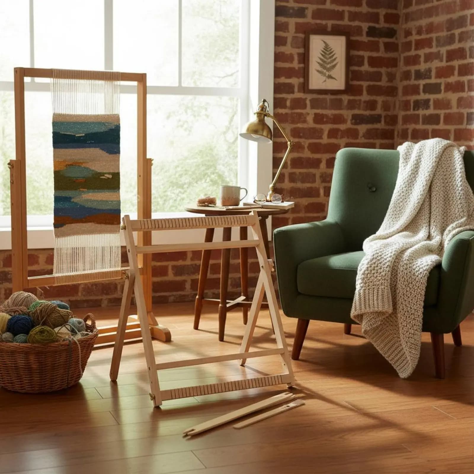 Standing Weaving Loom Includes Pick Stick Floor Loom Wooden Weaving Frame Fine Movement Skills Hand-Eye Coordination