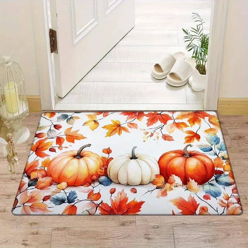 Autumn Pumpkins Leaf Welcome Door Mat Home Decor Fall Thanksgiving Rugs Balcony Hallway Entrance Non-slip Floor Mat Autumn Decor