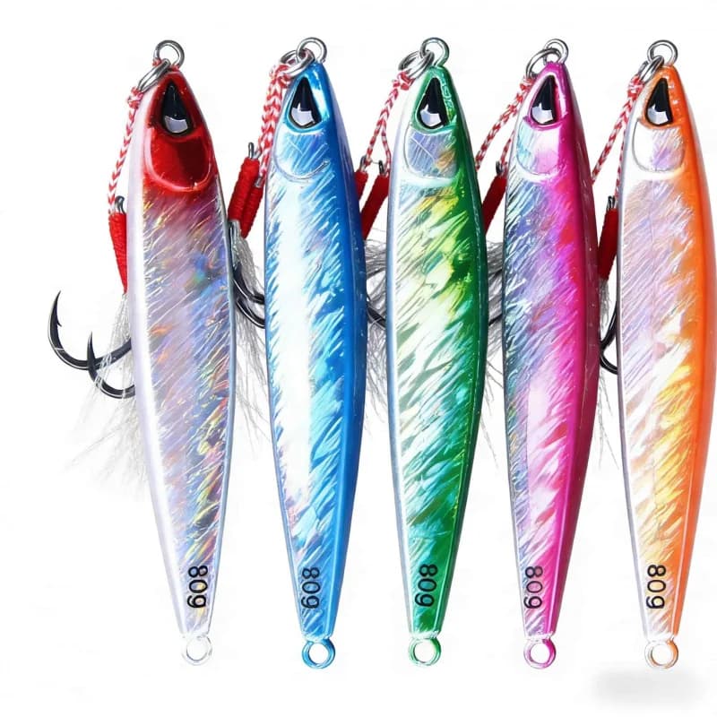 Esca artificiale a forma di coltello blu laser da 80g 9cm con amo singolo per la pesca in mare, esca bionica in metallo a lunga gittata