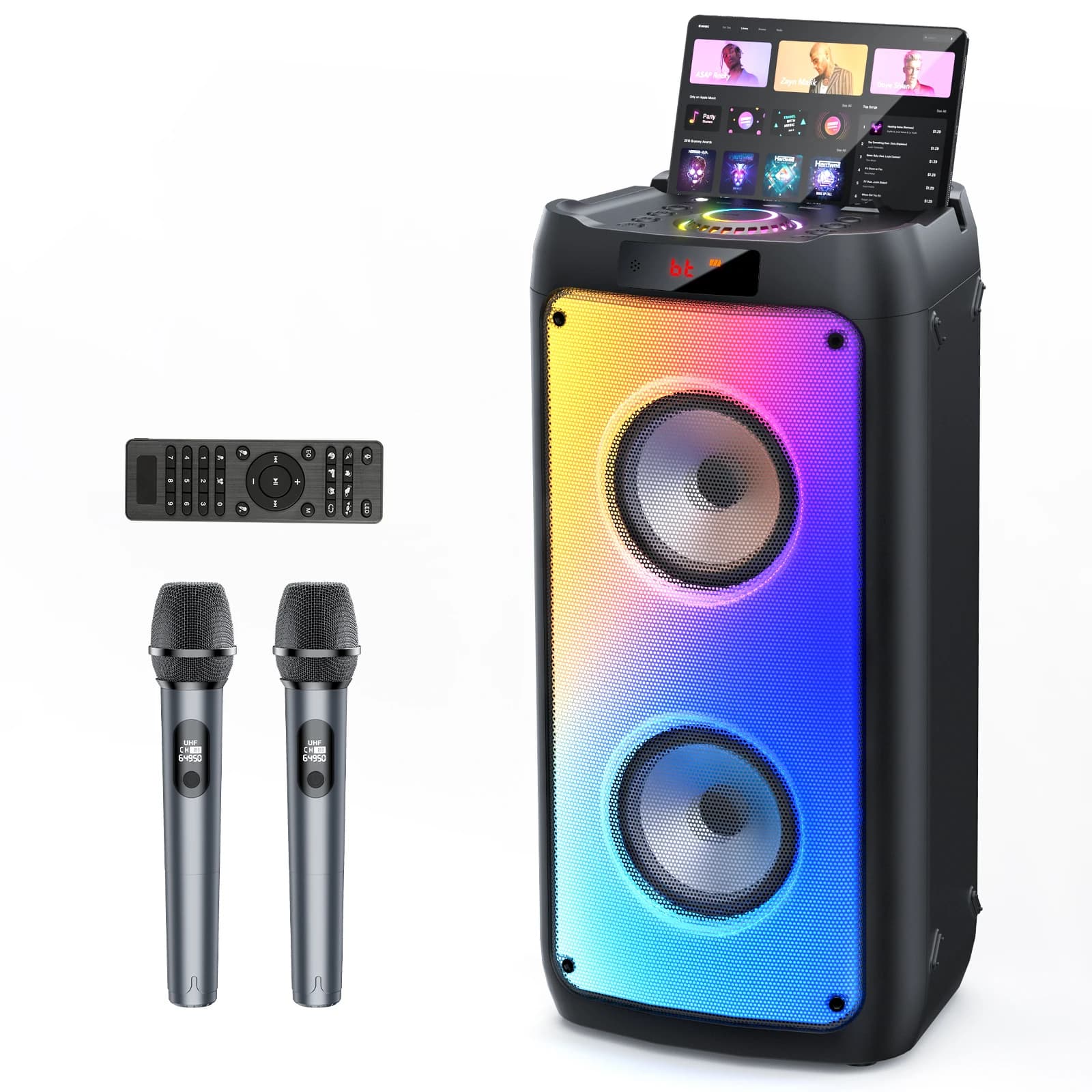 Macchina per karaoke con 2 microfoni wireless, altoparlante Bluetooth portatile T10-T per adulti e bambini, sistema PA Big Party