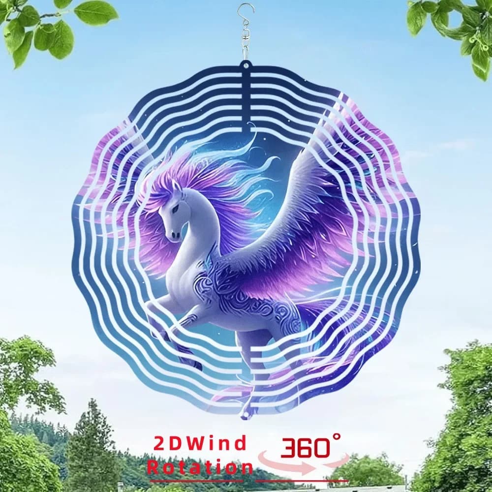 Metal Wind Chime Outdoor Garden Decor Iridescent White Horse Starry Night Soothing Home Gift