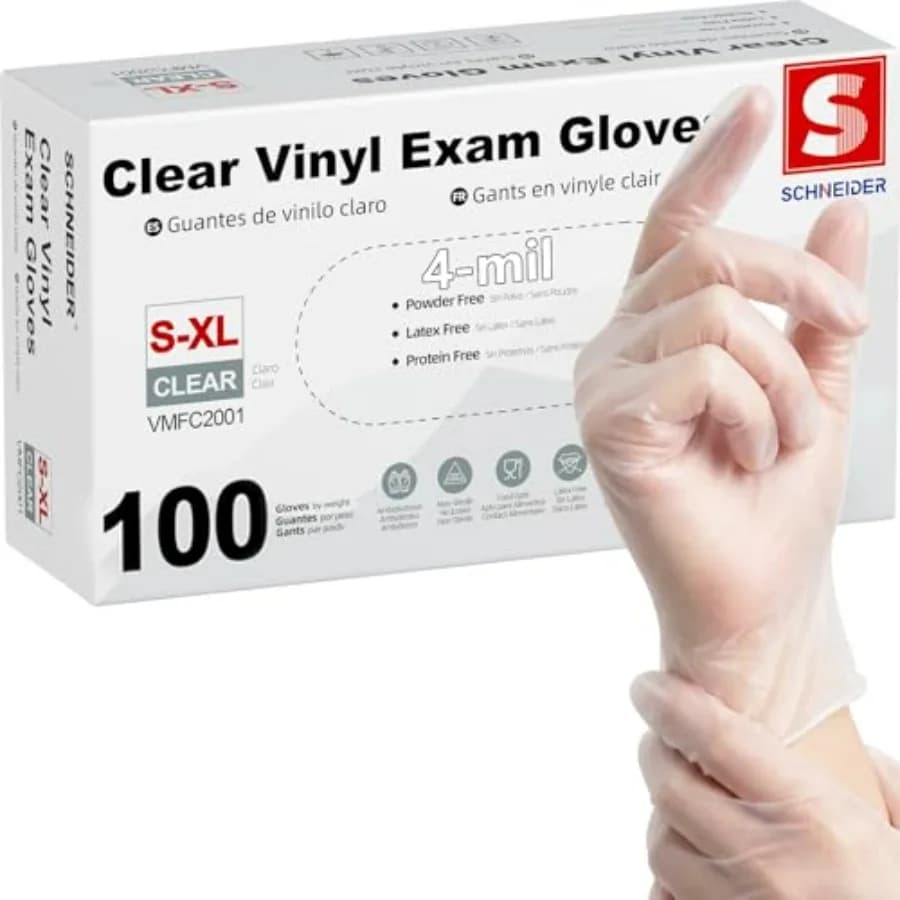 Guanti trasparenti in vinile Schneider, senza lattice, guanti medicali monouso, guanti per la pulizia, adatti per alimenti, senza polvere, 4 mil