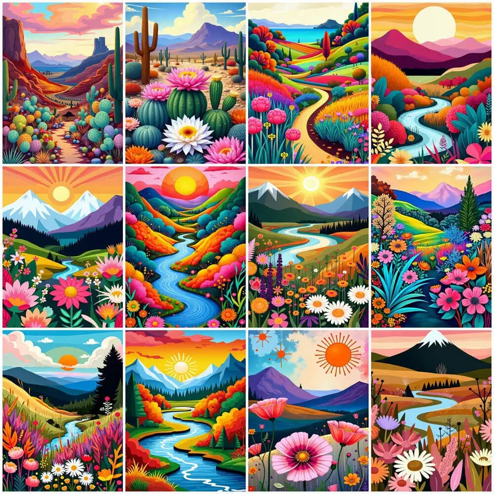 2026 DIY Oil Painting By Numbers Mountain Stream Digital Oil Painting Landscape Paint By Number Scenery Drawing On Diamond Hom