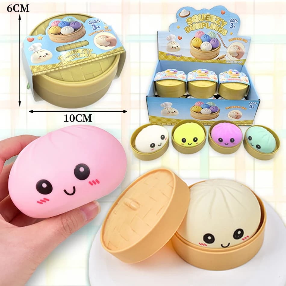 Palline Antistress Colorate a Forma di Raviolo, Giocattoli Sensoriali Fidget, Simulazione Cibo, Palline Spremibili a Forma di Panino con Vapore, Giocattoli in Pasta Modellabile