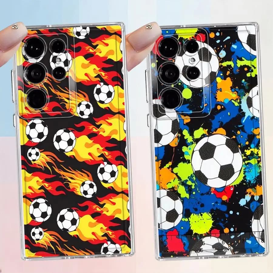 Cover per Telefono Samsung Galaxy S26 S25 Edge S20 Plus S24 S22 FE S23 Ultra Note 20 Ultra 10 S21, Colorata con Motivo Cartoon di Calcio