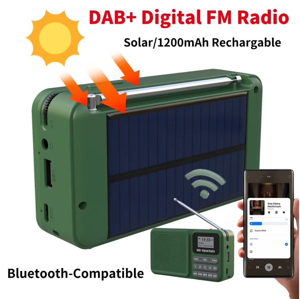Radio Digitale DAB+ Portatile Compatibile con Bluetooth, Supporta Riproduzione MP3 da USB e Scheda TF, Ricevitore Radio di Emergenza con Display LCD