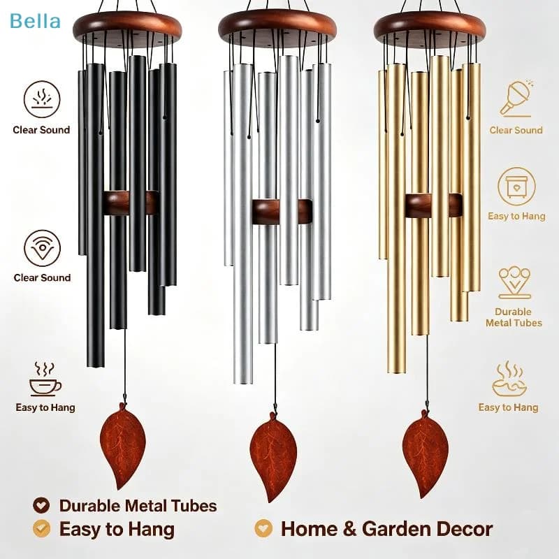 〔M〕Deep Tone Wind Chimes Outdoor, Wooden Top Metal Tube Windchime for Garden Yard Hanging Decoration