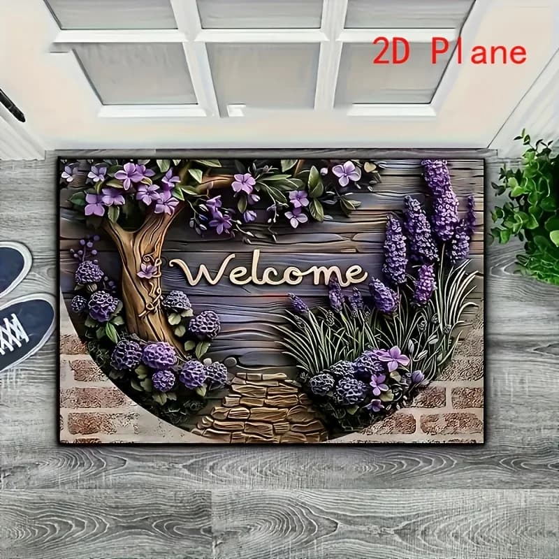 Tappetino di benvenuto 2D alla lavanda, leggero, rettangolare, lavabile, antiscivolo, per esterni, interni, giardino, prato, ingresso, decorazione