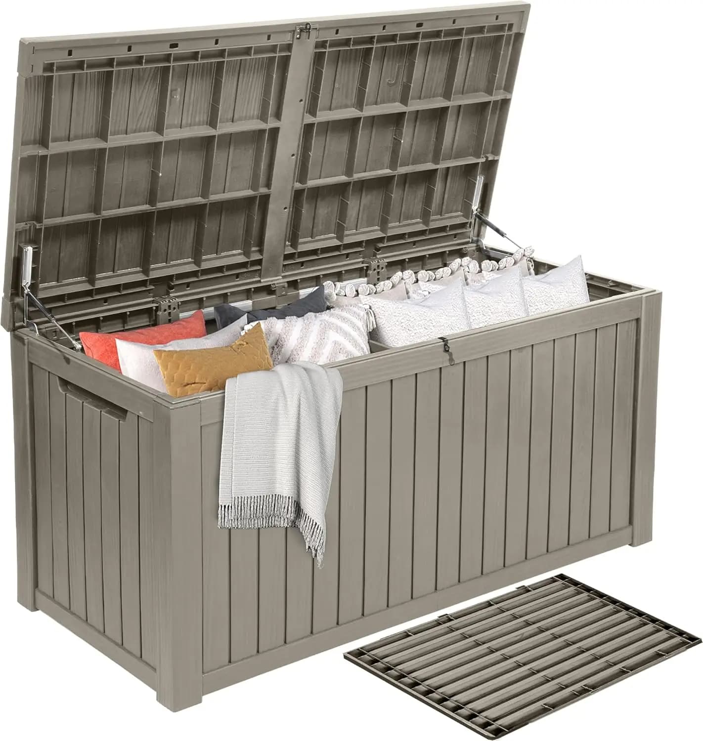 Box da Esterno Extra-Large da 220 Galloni, Contenitore Impermeabile in Resina con Divisorio Rimovibile per Giardino, Piscina, Mobili, Marrone Chiaro