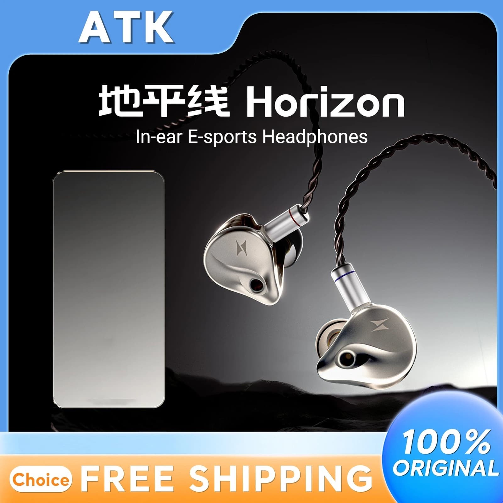 ATK GEAR Horizon Auricolari da gioco cablati in-ear con posizionamento del suono di livello HiFi con microfono, cuffie per eSports per i giocatori Delta