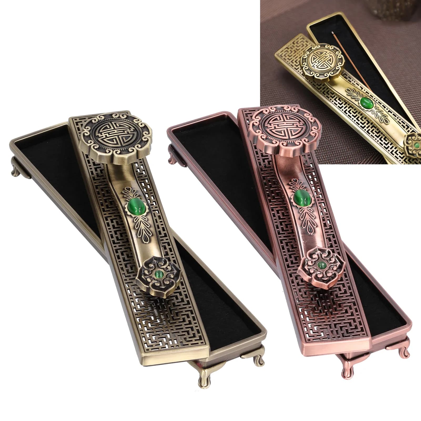 Porta Incenso in Metallo con Raccoglitore di Ceneri, Design Ruyi Antico, per Casa, Yoga, Decorazione e Ornamenti