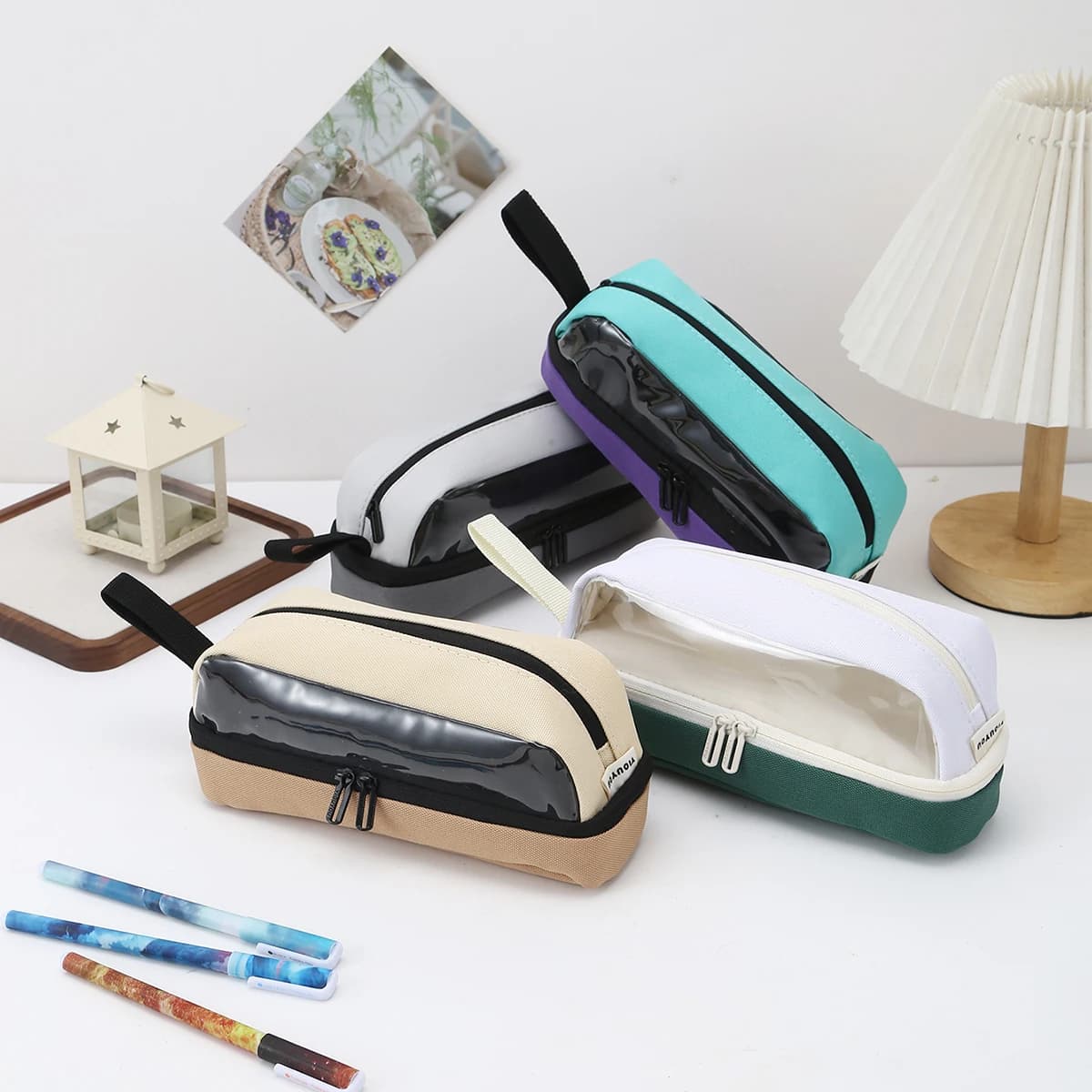 Astuccio portapenne a doppia cerniera, grande capacità, design carino a forma di nave, organizer per cancelleria a blocchi di colore, astuccio per studenti, articoli per il ritorno a scuola