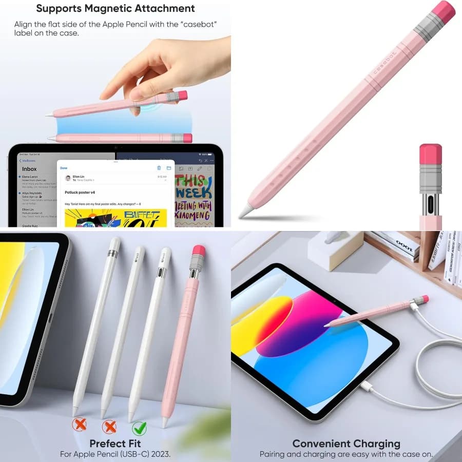 Custodia in silicone Fintie per Apple Pencil USB-C Custodia in pelle per penna leggera Custodia protettiva morbida antiscivolo per matita con Magne