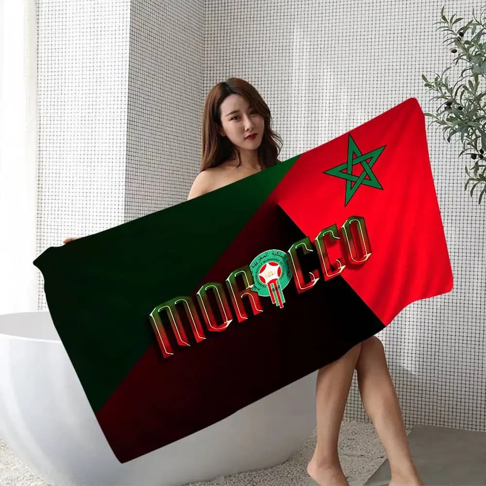 Morocco Map Flag Anime Beach Swimming Towel Soft Absorbent Washcloth Children's Gifts for Kids Travel Camping Gym