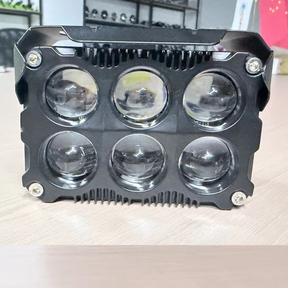 Faro Ausiliario a 6 Lenti LED per Moto, Luci Fendinebbia Bicolore ad Alta Potenza con Ventola, Lampada di Guida per Auto, Camion, SUV, UTV