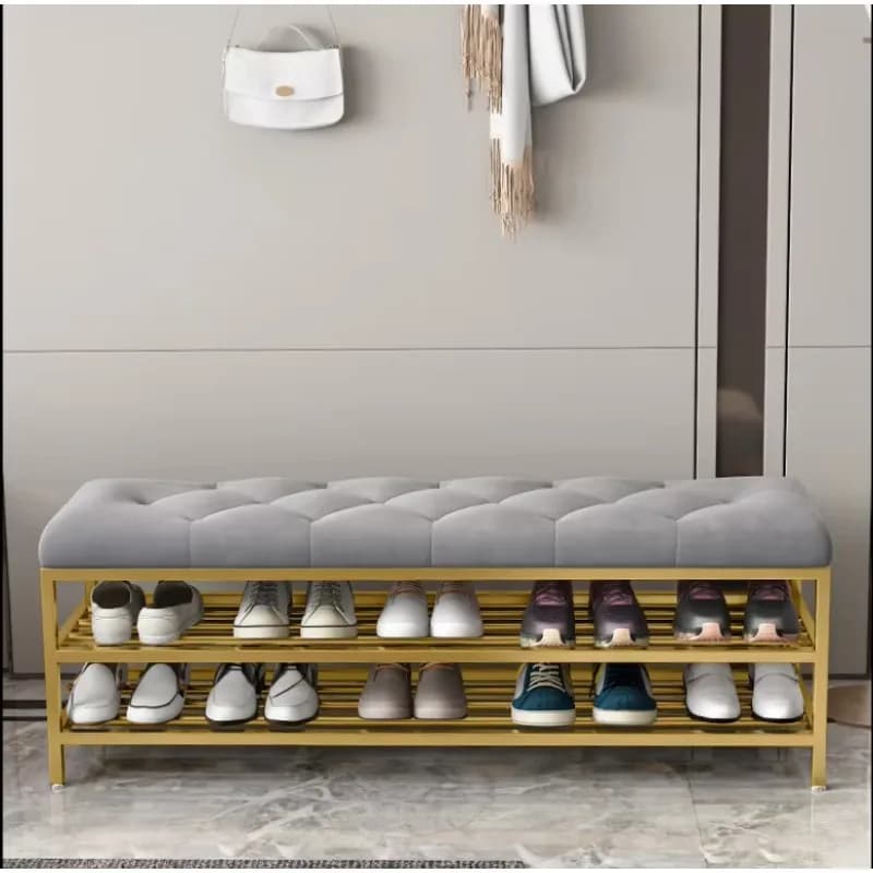 Mobili per la casa moderni Sgabello ottomano in velluto con gamba lunga in metallo dal design classico per divano letto