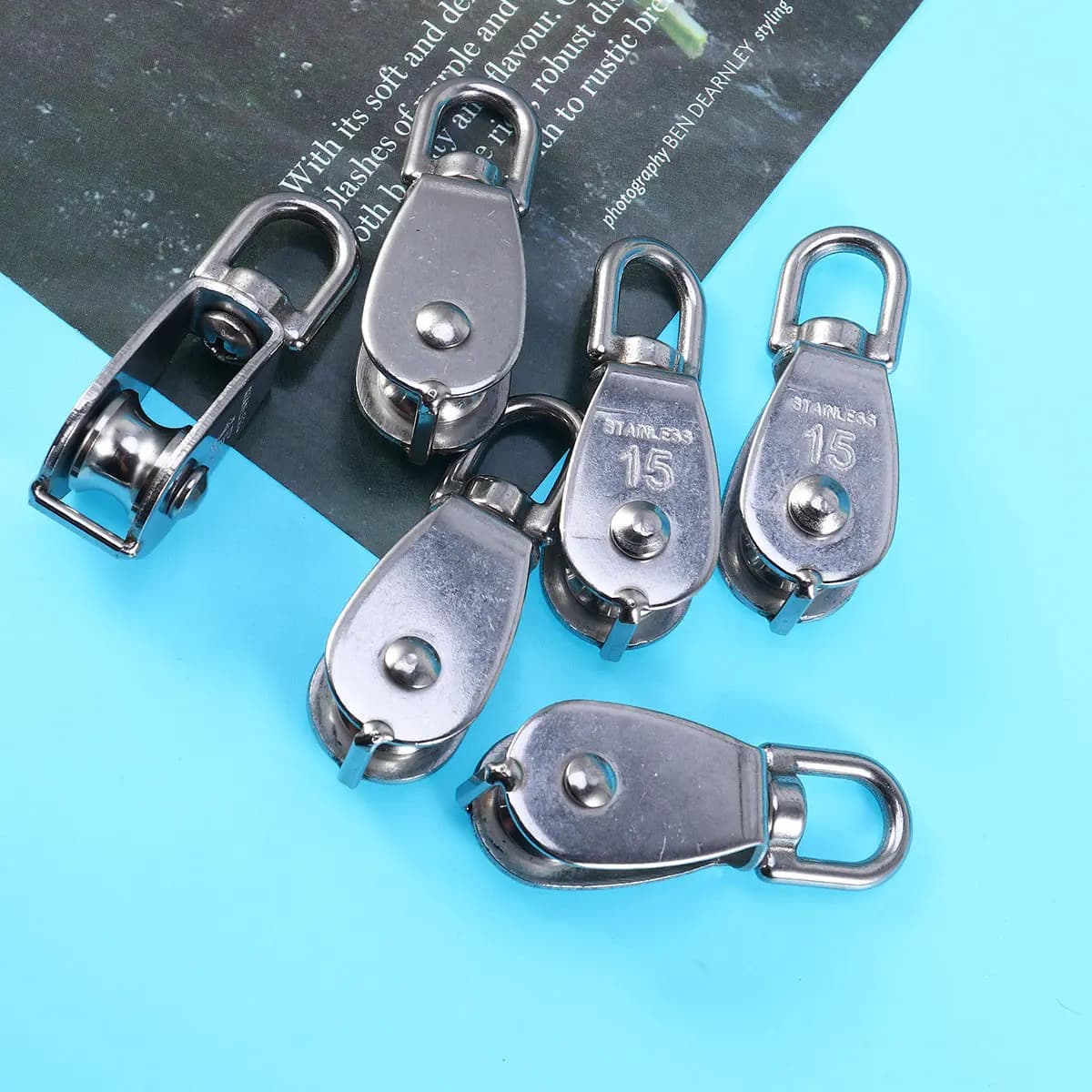Set di 6 Pulegge per Reti da Pesca in Acciaio Inox di Grado Marino con Guaina in Nylon per Sistemi di Ancoraggio per Kayak, Compatibili con Corde fino a 6mm