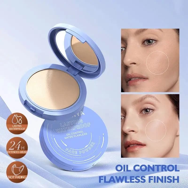 Impostazione del trucco Polvere pressata Pori invisibili Controllo dell'olio impermeabile Polvere pressata per il viso opaca impeccabile a lunga durata Donna