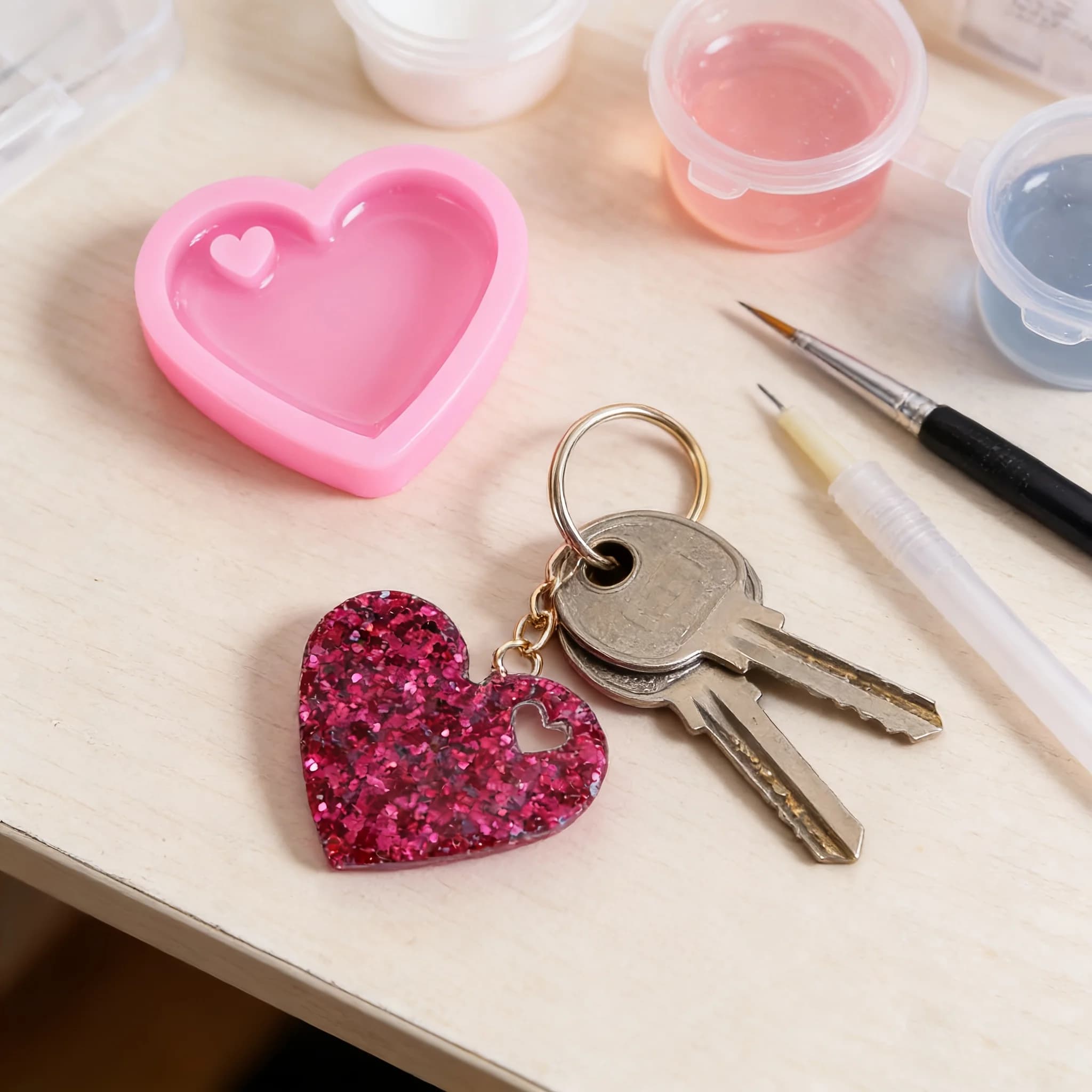 Heart Pendant Silicone Mold, Reusable Easy Demold DIY Resin Mold for Keychain Craft