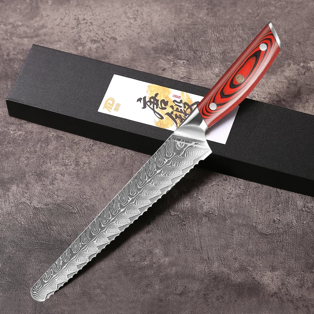 Coltello da Pane MOSTODOZO 8.5 Pollici in Acciaio Damascato a 67 Strati, Coltello da Chef da Cucina Seghettato per Tagliare Ghiaccio, Toast, Formaggio, Torte, Utensili da Cucina